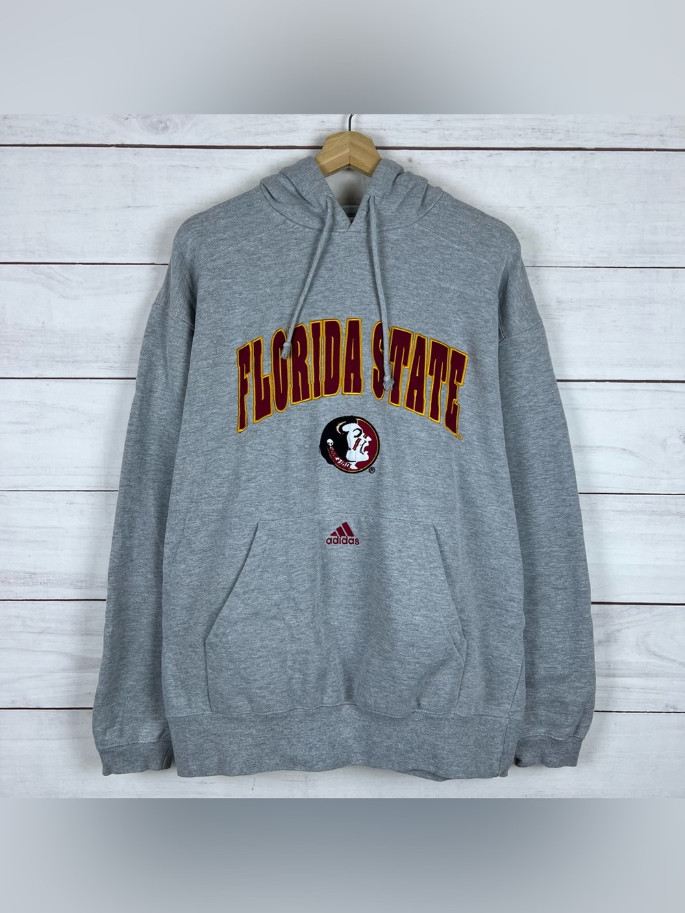 Vintage Adidas Hoodie Mens Large Florida State Seminoles Y2K Grey Center Logo
